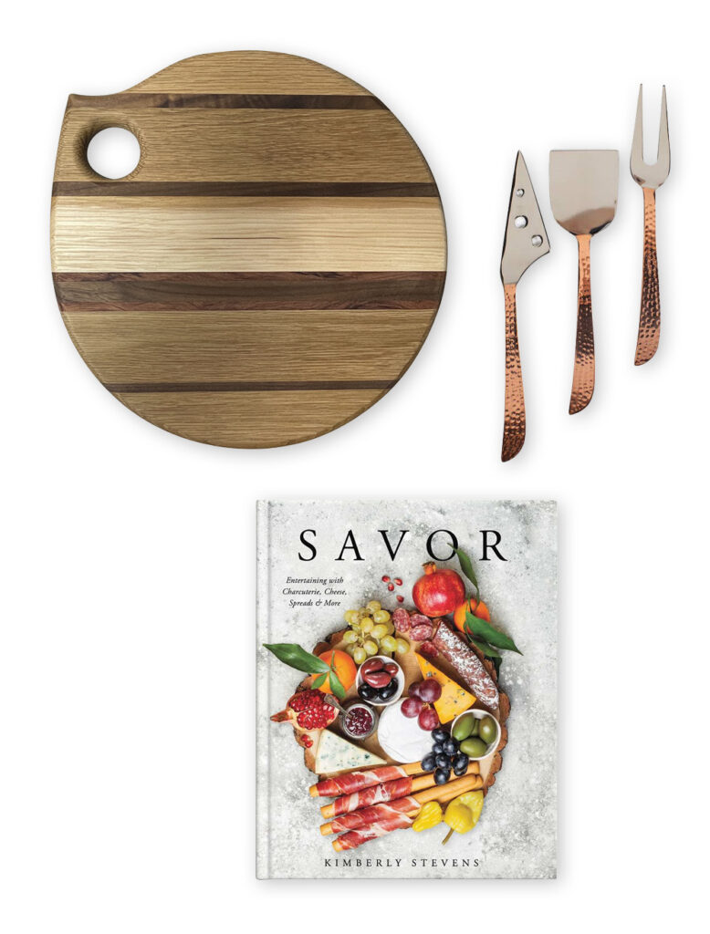Round 10” Charcuterie Board, Knives and SAVOR Book Box