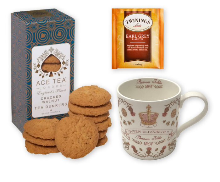 Queen’s Jubilee Mug, Cracked Walnut Biscuits & Tea Box